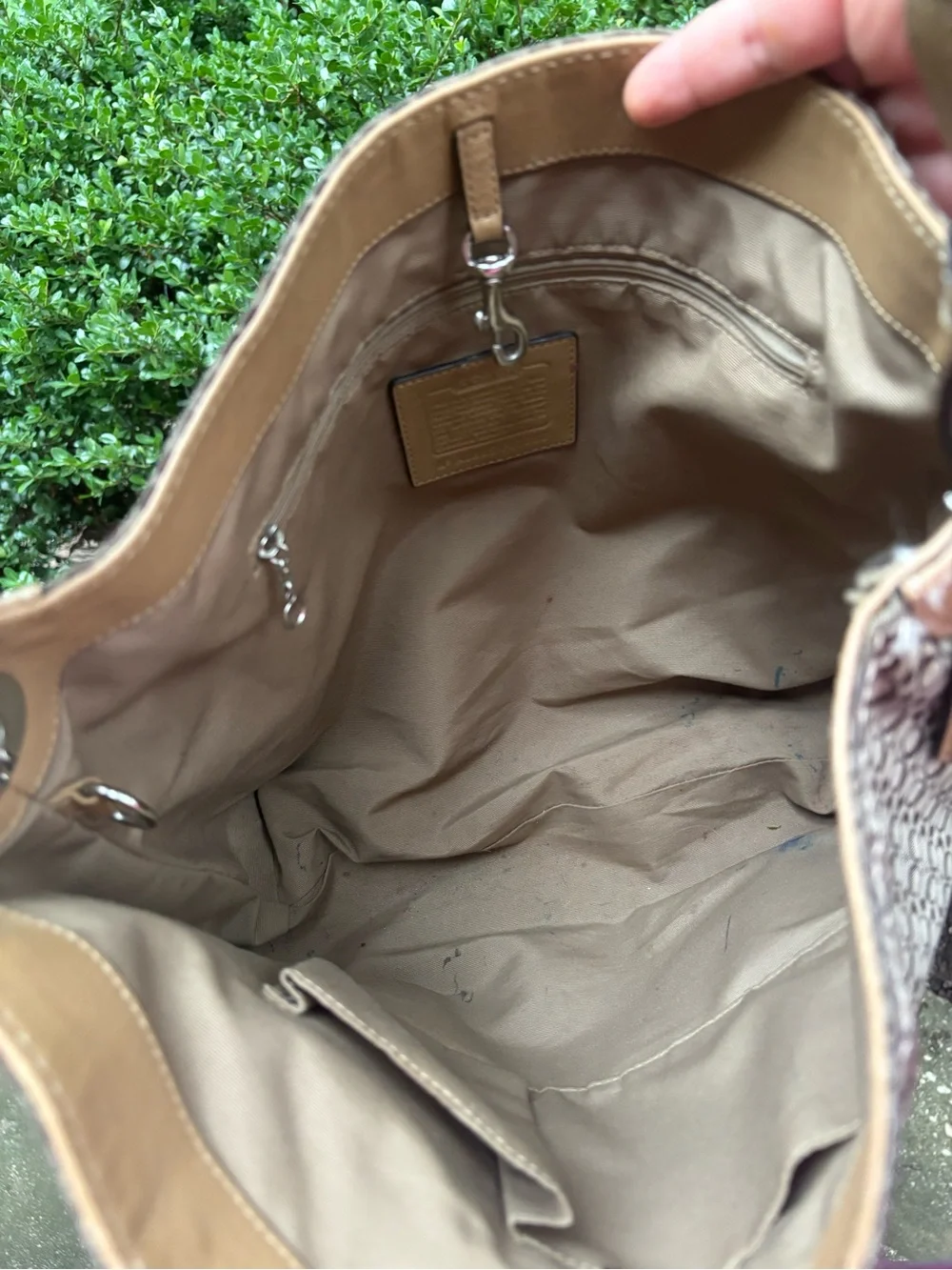 Coach Signature Canvas Hobo in Brown and Tan Suede